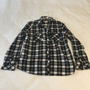Ladies Black/White Plaid Camp Shirt